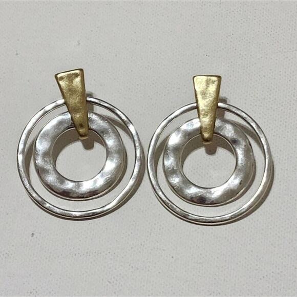 Lucky brand mixed metals brushed antique gold silver tone earrings new‎ - Picture 1 of 3